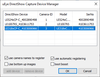 Fig. 3: Register cameras in the DirectShow Device Manager