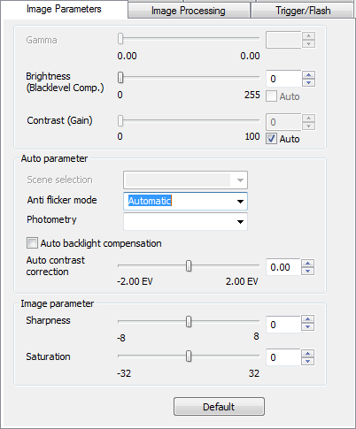 Fig. 11: Properties of the uEye Capture filter: Image Parameters
