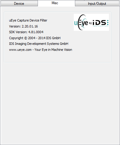 Fig. 16: Properties of the uEye Capture filter: Misc