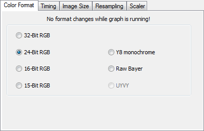Fig. 4: Properties of the uEye Capture pin: Color Format