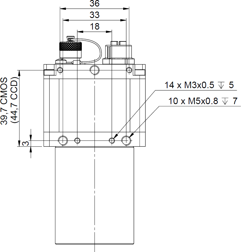 Fig. 638: GigE uEye RE PoE -  top view (with lens tube)